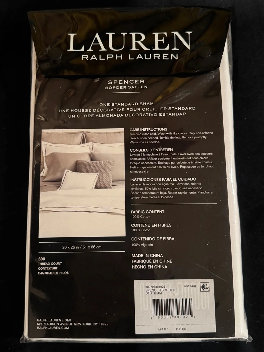 Ralph Lauren Spencer 300 Thread Count Sateen Border Pillowcase Pair, King
